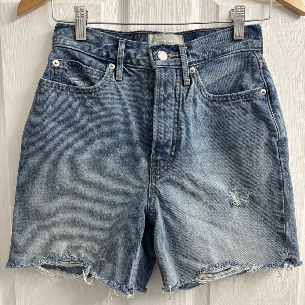 Everlane Rigid Way High Short Size 25 Denim Distressed Organic Cotton Shorts